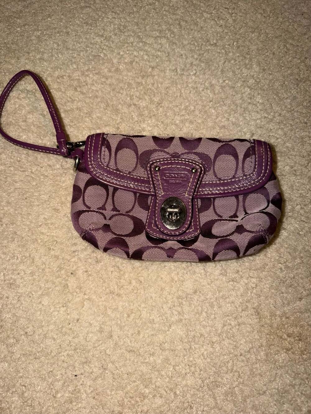 Vintage TurnLock Coach Signature C Purple Canvas Wristlet